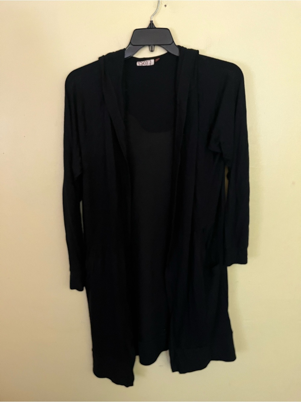 So Black Open-Front Hooded Women's Sweater Cardigan Size Large